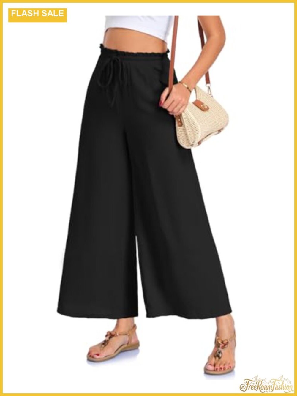 Women's Wide Leg Palazzo Pants Casual Elastic Waist with Pockets